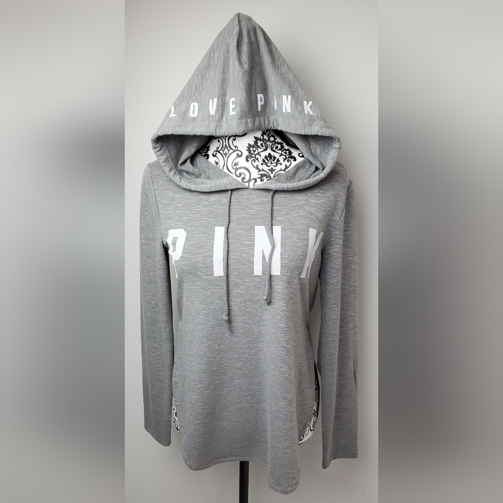 Victoria's Secret Pink Long Sleeve Hoodie Shirt Top Gray XS